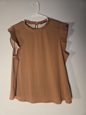 Adrianna Papell Rust Dot Ruffle Sleeve Blouse
